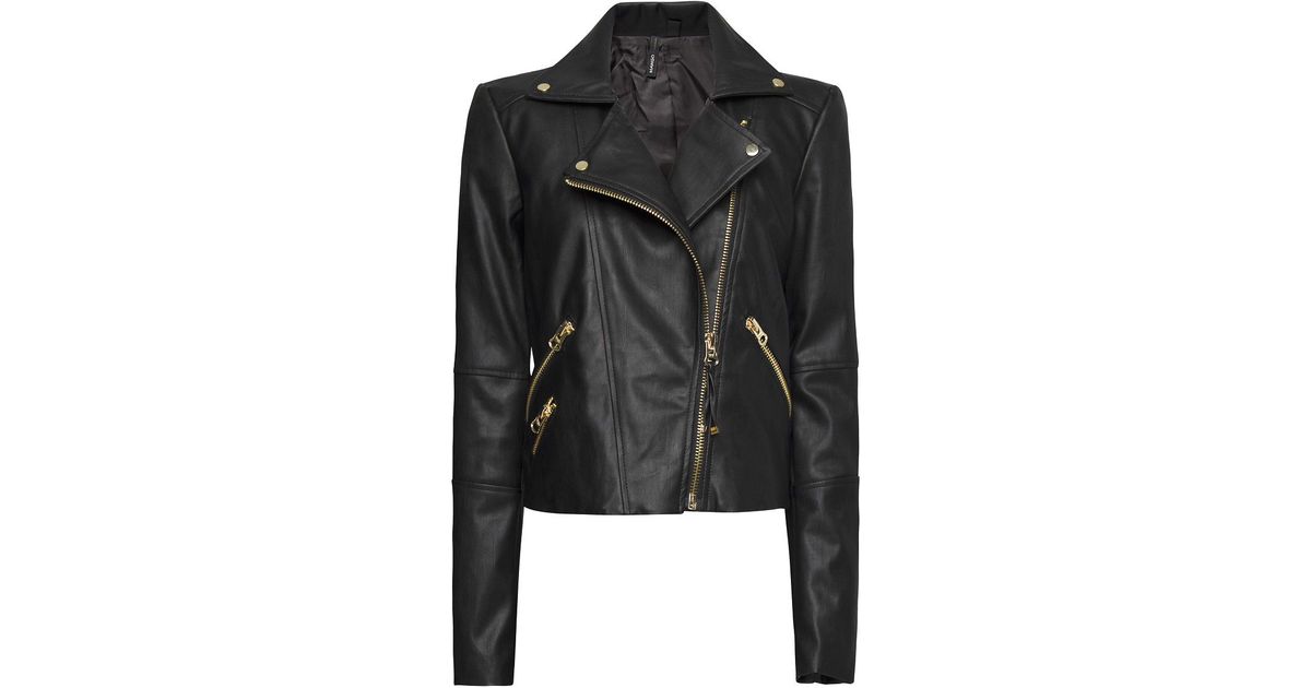 Mango Gold Hardware Biker Jacket In Black Lyst