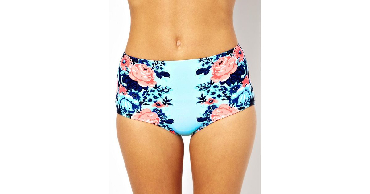 Lyst Seafolly Bella Rose Mirror Print High Waisted Bikini Bottom In Blue