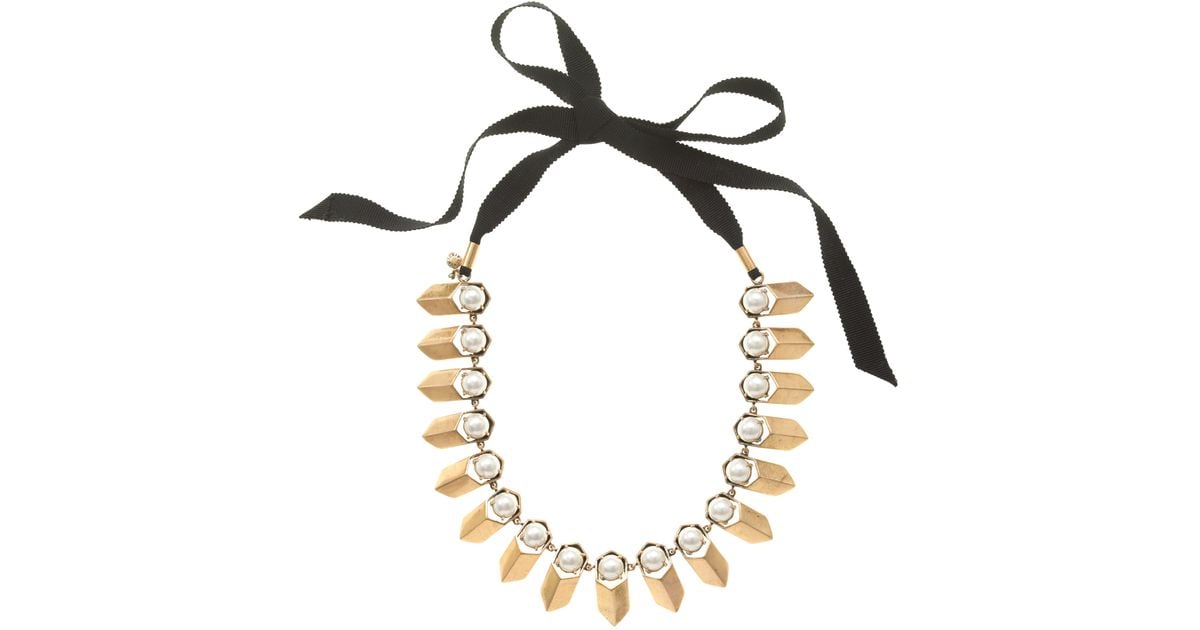 J Crew Brass And Pearl Petal Necklace In Natural Lyst