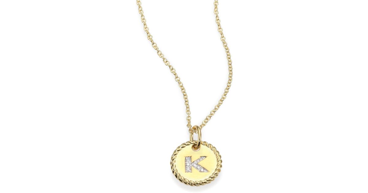 David Yurman Diamond K Yellow Gold K Initial Pendant Necklace In Gold