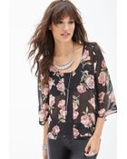 Forever 21 Rose Print & Crochet Top - Lyst