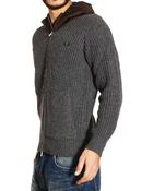 Fred Perry Sweater Lambswool Cardigan With Quilted Hood - Lyst