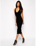 Asos Ribbed Cut Out Back Midi Body-Conscious Dress - Lyst