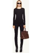 Ralph Lauren Black Label Leather-Trim Regina Top - Lyst