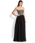 Aidan Mattox Strapless Beaded Chiffon Gown - Lyst