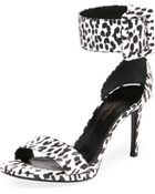 Saint Laurent Cheetahprint Anklewrap Sandal Blackwhite - Lyst