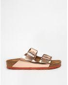 Birkenstock Arizona Metallic Leather Copper Flat Sandals - Lyst