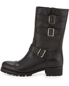 Prada Linea Rossa Short Triple-Buckle Moto Boot - Lyst