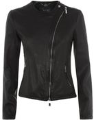 Armani Jeans Collarless Leather Biker Jacket - Lyst