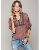 Free People Fp One Embriodered Bib Peasant Top - Lyst