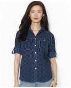 Lauren by Ralph Lauren Tab-Sleeve Dot-Print Shirt - Lyst