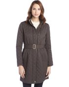 Cole Haan Java Brown Diamond Quilted Zip Front Belted Coat - Lyst