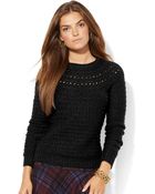 Lauren by Ralph Lauren Pointelle Crewneck Sweater - Lyst