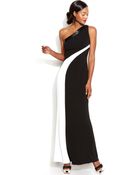 Js Boutique One-Shoulder Colorblock Gown - Lyst