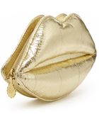 Lulu Guinness Gold Metallic Snakeskin Lips Clutch - Lyst