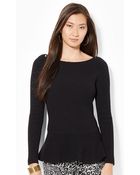 Lauren by Ralph Lauren Peplum Cotton Top - Lyst
