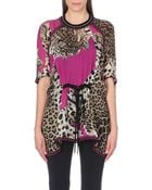 Roberto Cavalli Drawstring-waist Leopard-print Silk Top - Lyst