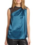 Halston Heritage Meshshoulder Satin Top - Lyst