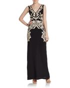 Nicole Miller Sleeveless Silk Scroll Appliquã© Gown - Lyst
