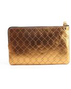 Lanvin Bronze Metallic Leather Zip Around Flat Clutch - Lyst