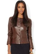 Lauren by Ralph Lauren Buttoned Leather Jacket - Lyst