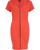 River Island Red Zip Front Bodycon Dress - Lyst