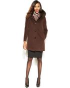 Ellen Tracy Fur-Trim Hooded Walker Coat - Lyst