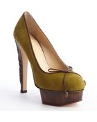 Charlotte Olympia Moss Suede Carved Wooden Platform Pumps - Lyst