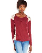 Sanctuary Longsleeve Mixedmedia Henley Top - Lyst