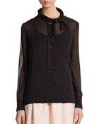 RED Valentino Tie Neck Stretch Silk Top - Lyst