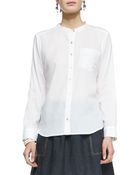 Eileen Fisher Organic Cotton Mandarin Collar Shirt - Lyst