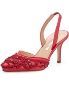 Oscar de la Renta Embellished Halterback Satin Sandal - Lyst