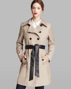 DKNY Combo Contrast Faux Leather Belted Trench Coat - Lyst