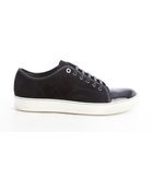 Lanvin Black Suede And Leather Cap Toe Sneakers - Lyst