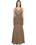 Sue Wong Gathered Torso Beaded Gown - Lyst
