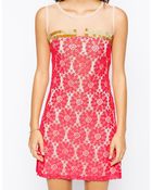 Little Mistress Floral Lace Shift Dress With Sheer Panel - Lyst