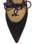 Manolo Blahnik Asaki Double-Tie Point-Toe Suede Pump - Lyst
