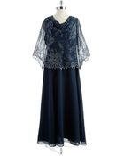 J Kara Plus Beaded Three Quarter Sleeved Gown - Lyst