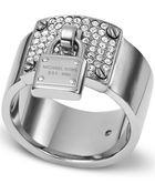 Michael Kors Silvertone Crystal Plaque and Padlock Ring - Lyst
