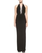 Haute Hippie Matte Jersey Leather-Trim Halter Gown - Lyst