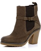 River Island Beige Buckle Block Heel Chelsea Boots - Lyst