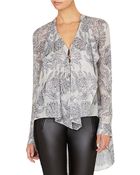 BCBGMAXAZRIA Joel Printed Silk Ruffle Top - Lyst