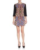 Rachel Zoe Printed Three-Quarter Sleeve Mini Shift Dress - Lyst