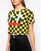 Lazy Oaf Crop Top with Face Check Print - Lyst