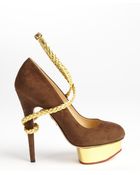 Charlotte Olympia Dark Brown Suede And Gold Braid 'Dolly' Platform Pumps - Lyst