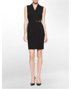Calvin Klein Belted Sleeveless Jacket Dress - Lyst