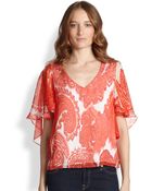 Milly Silk Chiffon Paisley-Print Flutter-Sleeved Top - Lyst