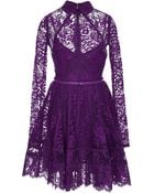 Elie Saab Long Sleeve Lace and Silk Georgette Short Dress - Lyst