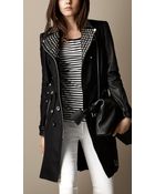 Burberry Long Leather Detail Biker Trench Coat - Lyst