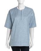 Derek Lam 10 Crosby Oversized Faded Stretch Denim Tee Tunic - Lyst